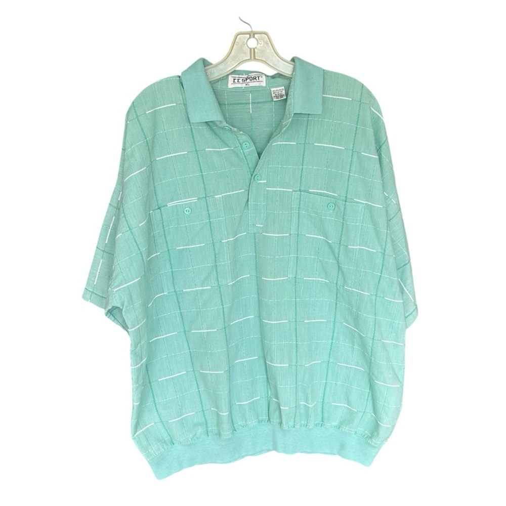 Vintage CC Sport Teal Polo Shirt with White Stripes SIZE XL